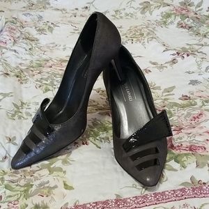 Gorgeous pewter and black pumps.